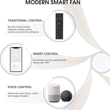 WINGBO 60" Smart Ceiling Fan with Light, Dimmable LED Light, 6-Speed Remote/APP/Voice Control, Solid Wood Blades Fan for Bedroom/Living Room/Shop Works with Alexa or Google Assistant Light Wood Color