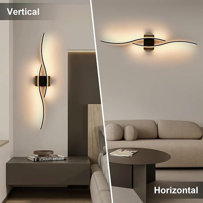Battery Operated Wall Sconces Set of Two with Remote Control, Dimmable/3 Color/Night-Light/Timer/Memory, Black Modern Wireless LED Sconce for Living Room, Hallway, Bedroom, 39.3 Inch (2 Pack)