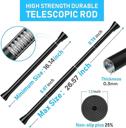 2 Pack Black Shower Curtain Rod 16 To 26 Inch Tension Shower Rod For Bathroom 7/8" Adjustable Spring Curtain Rod No Drilling Spring Rod Black Tension Curtain Rods for Windows Doorway Closet