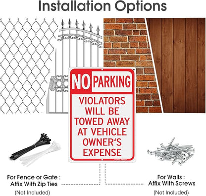GicnKeuz Large No Parking Signs,14x10 Inches Violators Will Be Towed Away at Vehicle Owner's Expense Signs, Reflective Aluminum, Fade Resistant,Indoor or Outdoor Use (4-Pack)