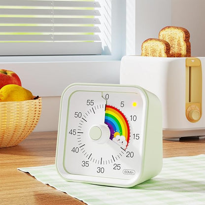 Visual Timer for Kids with Pause Function, Cute Silent Timer with Rainbow for Classroom, Teaching, Task, Kitchen, 60 Minute Countdown Time Management for ADHD (Rainbow Green)