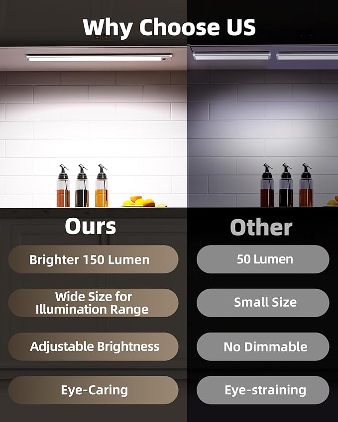 EZVALO Under Cabinet Lights, 14.5'' Motion Sensor Light Indoor Dimmable, 4000mAh Rechargeable Closet Lights 5700K with Remote Control, Wireless Under Counter Light for Kitchen,Cabinet,Bedroom（4Pcs）