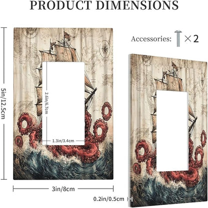 Decorative Outlet Covers Vintage Octopus Ocean Sailboat Bizarre Adventure 1 Gang Single Rocker Light Switch Cover Plate Wall Plates GFCI Faceplate for Bathroom Kids room Decor