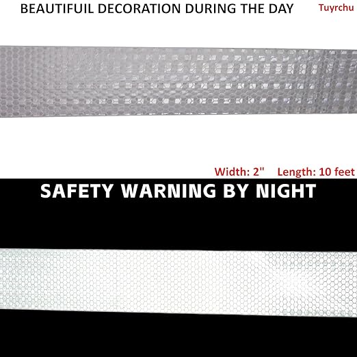 White Reflective Tape Outdoor Waterproof 3 inch, High Visibility Warning Industrial Marking Tape,Safety Stickers (11 feet)
