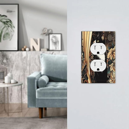 Outlet Covers Boho Mandala Floral Black Cat Vintage Flower 1 Gang Duplex Light Switch Cover Decorative Switch Plates Electrical Receptacle Faceplate Wall Plate For Farmhouse Home Decor