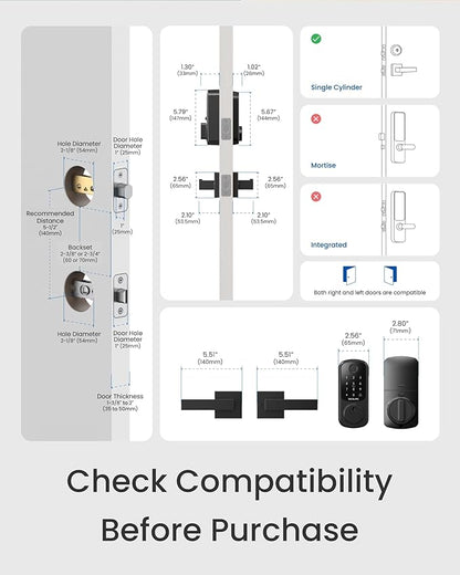 DESLOC B200 Fingerprint Smart Lock with 2 Lever Handles, Keyless Entry Front Door Lock Set, Electronic Keypad Deadbolt, App Control, Auto Lock, Long Battery Life, Secure Home Access