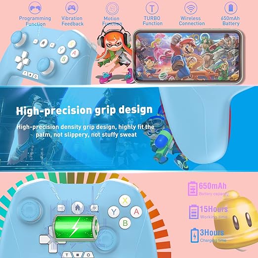 Bluetooth Controller for Switch/Mac/PC/Steam/Mobile Phone/iOS/Android//TV/iPad/Table/Apple Arcade MFi Games, switch pro controller wireless with Adjustable Dual Motion,Turbo,Macros,6-Axis,Wake Up for Black Myth: Wukong (Black) (Purple) (White Blue)