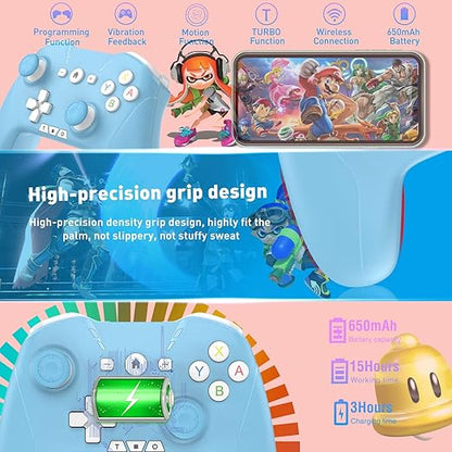 Bluetooth Controller for Switch/Mac/PC/Steam/Mobile Phone/iOS/Android//TV/iPad/Table/Apple Arcade MFi Games, switch pro controller wireless with Adjustable Dual Motion,Turbo,Macros,6-Axis,Wake Up for Black Myth: Wukong (Black) (Purple) (White Blue)