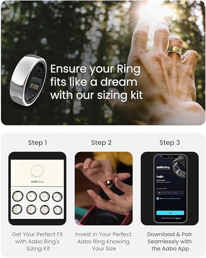 aaboRing Smart Ring, Men, Women, Track Heart Rate, Fitness, Activity, Sleep Stress Monitoring, Step Count, Up to 7 Days of Battery Life, Titanium, No App Subscription, Rose Gold 6