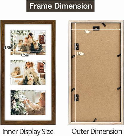 Golden State Art Three 5x7 Collage Picture Frame - Solid Wood with Tempered Glass - Multi Picture Frame Display Three 5x7 Photos with Mat - or One 9x18 Frame Without Mat for Wall Decor, Brown