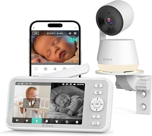 Dr.Care LumiView Smart WiFi Baby Monitor - 5" 1080P FHD & 2K Camera App Control, Privacy Mode, 5000mAh Removable Battery,Cry & Motion Alerts, HD Night Vision, RGB Night Light, Multi-User, 1279ft Range