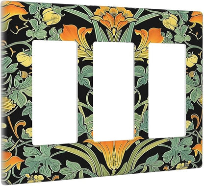 Light Switch Covers William Morris Vintage Floral Green Yellow 3 Gang Rocker Electrical GFCI Decorative Triple Outlet Wall Plate Cover Switchplate for Bedroom Home Decor
