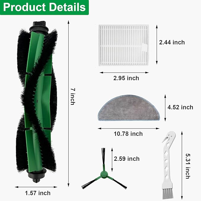 14 Pack Replacement Parts kit for iRobot Roomba Combo Essential Series Q0120, Q0520, Y0140, Y0110, Q011 Robot Vacuum Cleaner, 1 Main Brush, 4 Side Brushes,4 Hepa Filters,4 Mop Cloth,1 Cleaning Brush