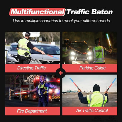 RoadHero 2 Pack 21 Inch Traffic Control Baton, Red and Blue LED Traffic Wand with 3 Flashing Modes, Air Marshaling Signal Wand with Side Clip for Airport, Parking, Car Directing