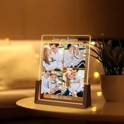 Customized Couple Christmas Gifts For Boyfriend Girlfriend Him Her, Custom Light Up Picture Frame Acrylic Plaque With Photo Name, Personalized Anniversary Birthday Gifts For Husband Wife