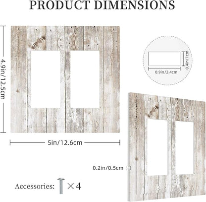 Vintage Light Wood Retro Rustic White Gray Oak Print Decorative Outlet Covers 2 Gang Double GFCI Rocker Electrical Wall Panels Light Switch Cover Plate for Farmhouse Home Decor