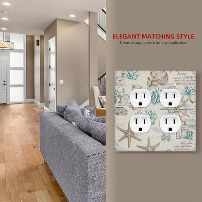 Mid Century Seashells Starfish Compass Outlet Covers 2 Gang Double Duplex Decorative Light Switch Covers Electrical Wallplates Socket Faceplate For Nursery Kids Room Decor