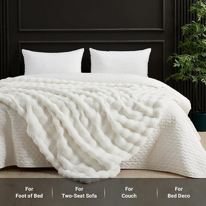 SAPHREAS Faux Fur Throw Blanket for Couch, Fluffy Fuzzy Bubble Blanket for Sofa Bed Living Room, Decor Soft Cozy Gifts for Women Men, 60x80” Cream White