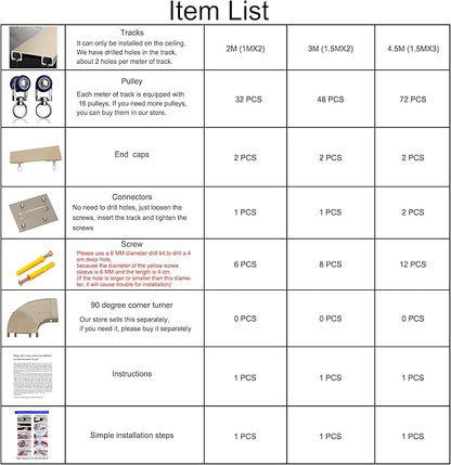 Ceiling Mounted Curtain Track System - Double Rails for Curtains & Drapes - Room Dividers - Sliding Curtain Rail for Window (champagne, 2m)