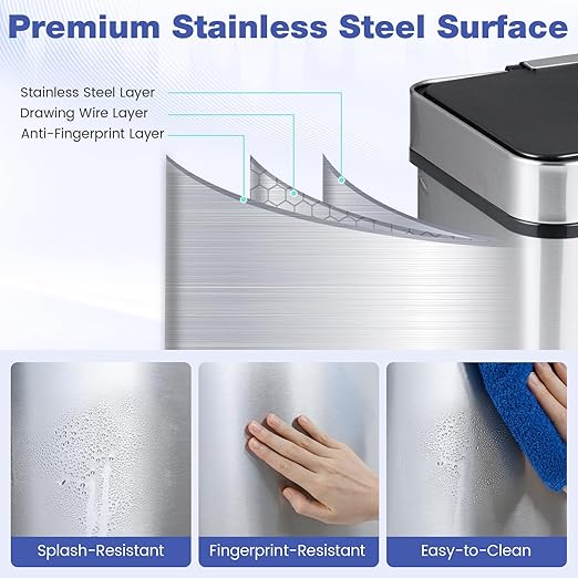 Goplus 16 Gal Automatic Trash Can, Stainless Steel Motion Sensor Trash Can with 2 Compartments, Quick Response & Soft Close Lid, Touchless Compact Garbage Bin for Kitchen, Bedroom, Bathroom and Office