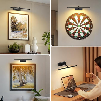 JOOSENLUX Battery Operated Picture Light Black 16-inch Wireless Art Display Light 3CCT Dimmable with Adjustable Arm Wall Light for Artwork Display Photo Showcases Canvases and Oil Paintings
