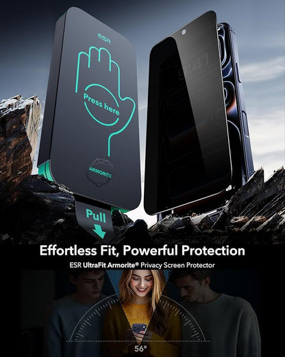 ESR 3 Pack 9H+ Glass for iPhone 17 Pro Privacy Screen Protector, [Military Grade Shatterproof & Highly Durable] Armorite Anti-spy Tempered Glass with UltraFit Tray