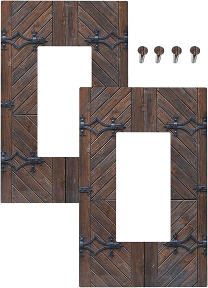 Decorative Outlet Covers Vintage Brown Wood Barn Door 1 Gang Rocker Light Switch Cover Plate Single Decora Light Switch Covers Wall Plate Faceplate for Home Decor （2 Pack）
