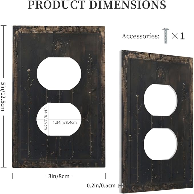 Outlet Covers Black And White Dandelion Art Vintage Wood Grain 1 Gang Duplex Light Switch Cover Plate Decorative Switch Plate Covers Electrical Socket Cover for Farmhouse Cabin Decor