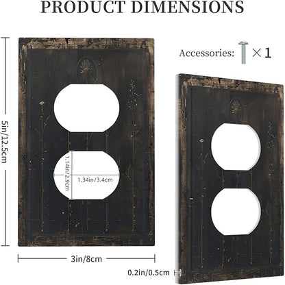Outlet Covers Black And White Dandelion Art Vintage Wood Grain 1 Gang Duplex Light Switch Cover Plate Decorative Switch Plate Covers Electrical Socket Cover for Farmhouse Cabin Decor