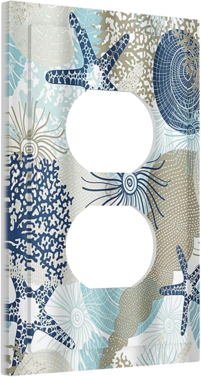 Decorative Outlet Covers Blue Starfish Brown Coral Ocean 1 Gang Duplex Light Switch Cover Plate Unique Wall Plates for Electrical Outlets Switch Plate Covers for Girlroom Home Decor