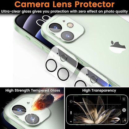 3+3 Pack Privacy Screen Protector for iPhone 12 6.1-Inch with 3 Pack Camera Lens Protector, Anti Spy Tempered Glass Film 9H Hardness Bubble Free Case Friendly