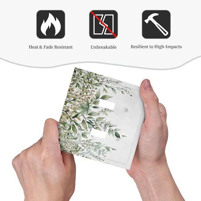 Decorative Switch Plates Sage Green Eucalyptus Watercolor Plant Leaves 2 Gang Double Toggle Outlet Light Switch Cover Wall Plate Electrical Faceplate for Bedroom Bathroom Decor
