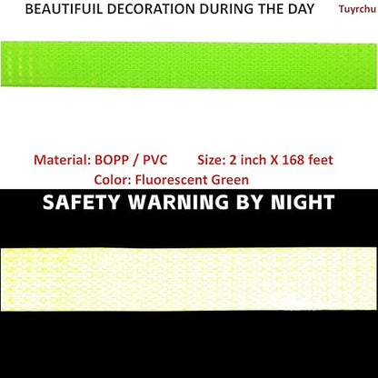 Fluorescent Green Reflective Tape 2 inch Wide, Outdoor Waterproof Safety Adhesive Stickers, High Visibility Industrial Marking Tape (168 feet)