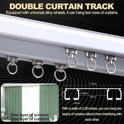 Double Curtain Track Ceiling Mounted, Heavy Duty Aluminum Sliding Rails for Curtains, Silent Double Curtain Track System for Drapes Room Dividers Living Room Bedroom (Black,4.7m(15.4ft))