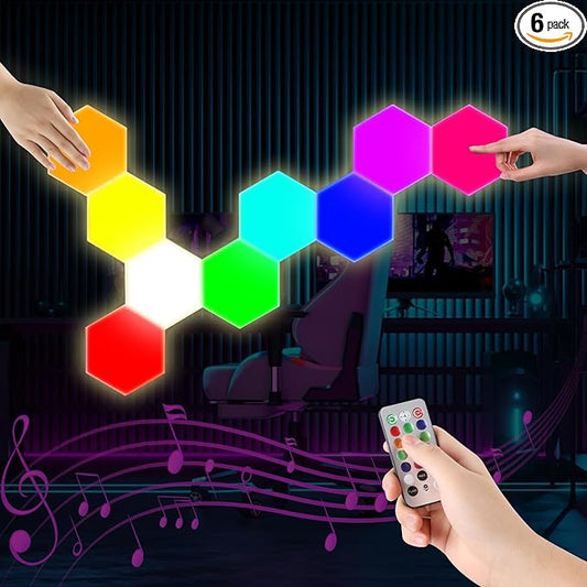 6 Pack Hexagon Light Panels - Smart RGB Hexagon LED Lights Wall Lights Remote Control Lights for Lving Room, Bedrooms, DIY Lovers, Gifts, Gaming Room, Kids