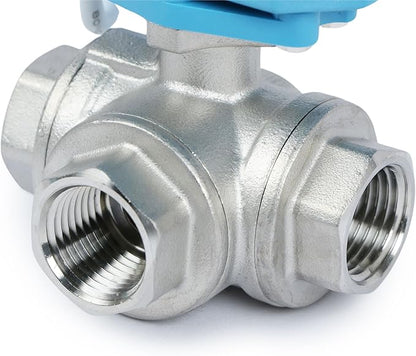 U.S. Solid 1/2" 3 Way Stainless Steel Motorized Ball Valve AC110-230V, L Type Water Shutoff Valve with Manual Function, Standard Port