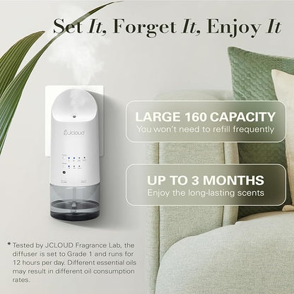 JCLOUD 2025 Plug in Diffuser | Cover Up to 500 Sq. Ft. for Home, Office, Spa – Portable Smart Wall Diffuser 160ML, White with Royal Serenity Essential Oil Inspired by Luxury Hotel - 140mL