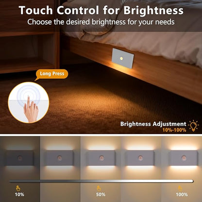 Motion Sensor Night Light, Rechargeable Battery Night Light, 2700K-6500K Magnetic/Stick-on Closet Lights, Dimmable Stair Lights for Bedroom Kitchen Hallway Stairs (2 Pack)