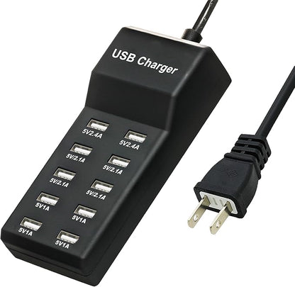 50W USB Charging Station with 10-Port Family-Sized Smart USB Ports for Multiple Devices - Smart Phone, Tablet, Laptop Computer - for iPhone 15/14/13 Black