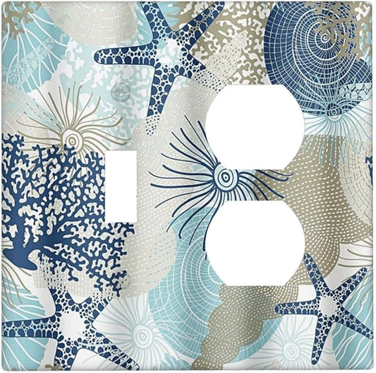 Decorative Outlet Covers Blue Starfish Brown Coral Ocean 2 Gang Light Switch Cover Plate Single Toggle Duplex Wall Plates for Electrical Outlets Switch Plate Covers for Girlroom Home Decor