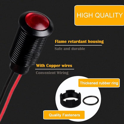 5pcs 12mm 12V-24V LED Indicator Light Plastic Black Signal Dot Lamp 1/2 inches Mounting Hole Size with 15cm/5.9in. Wire (Red LED)