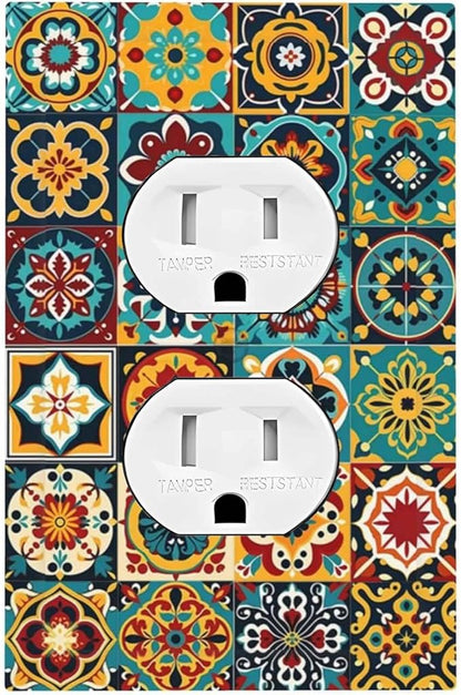 Outlet Covers Mexican Talavera Colorful Mosaic Tiles 1 Gang Duplex Light Switch Cover Decorative Switch Plates Electrical Receptacle Faceplate Wall Plate For Bathroom Kitchen Decor