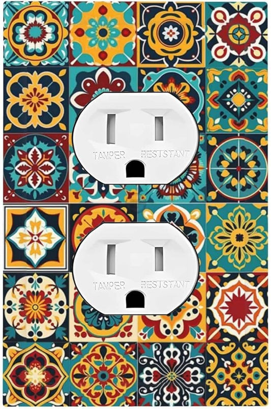 Outlet Covers Mexican Talavera Colorful Mosaic Tiles 1 Gang Duplex Light Switch Cover Decorative Switch Plates Electrical Receptacle Faceplate Wall Plate For Bathroom Kitchen Decor