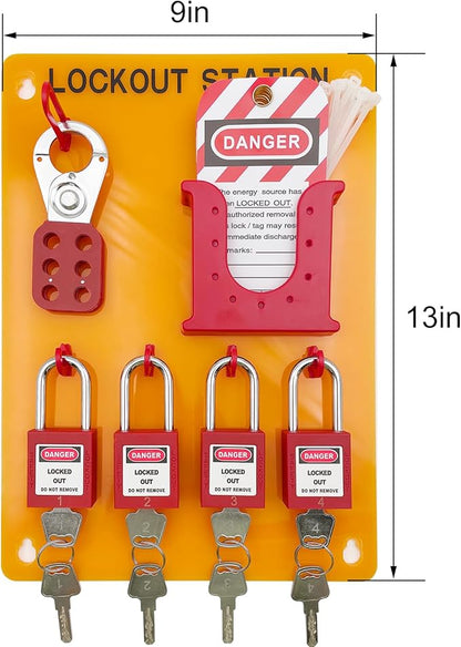 JOJOMARK Lockout Tagout Station Metal Kit with Lock Out Tag Out Loto 2 Hasps, 20 Tags, 20 Nylon Cable, 5 Locks with Number 1-5 (Orange Board kit)