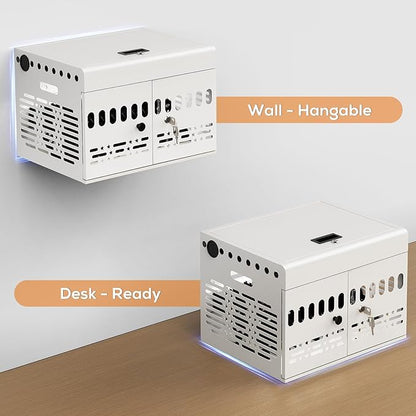 12-Device Charging Cabinet -Lockable Charging Station for iPad, Chromebook,Laptop&Tablet- American Style Charging Cabinet with Cord Management Ideal for Classrooms & Offices (Grayish White)