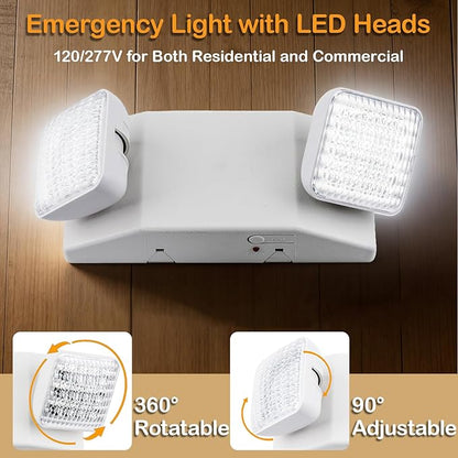 LIT-PaTH LED Emergency Lighting Fixtures with 2 LED Heads and Back Up Batteries- US Standard Exit Light, UL 924 and CEC Qualified, 120/277 Voltage, 2-Pack