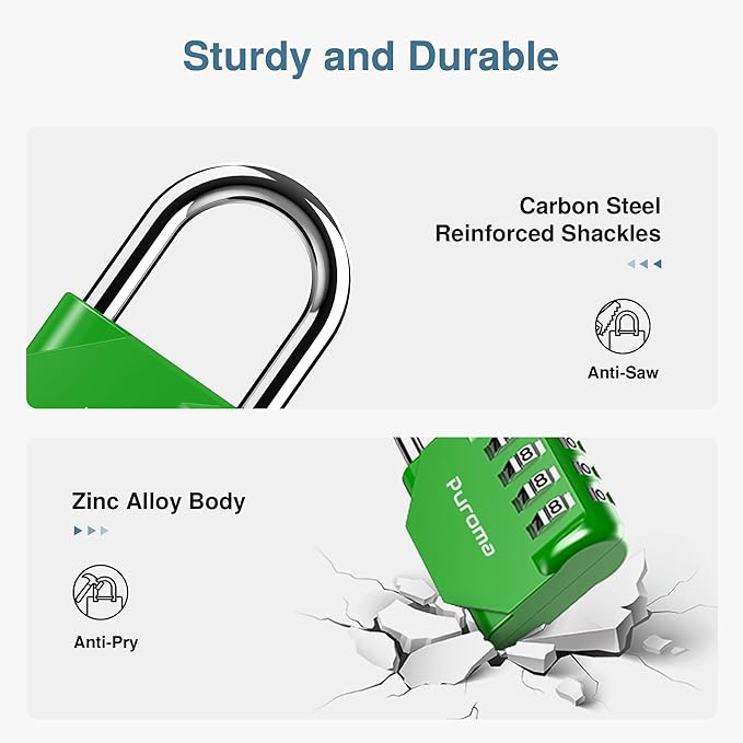 Puroma 2 Pack Combination Lock for Locker 4 Digit Outdoor Waterproof Padlock for School, Gym, Sports, Fence, Toolbox, Gate, Case, Outdoor, Hasp Storage, Cabinets(Green & Black)