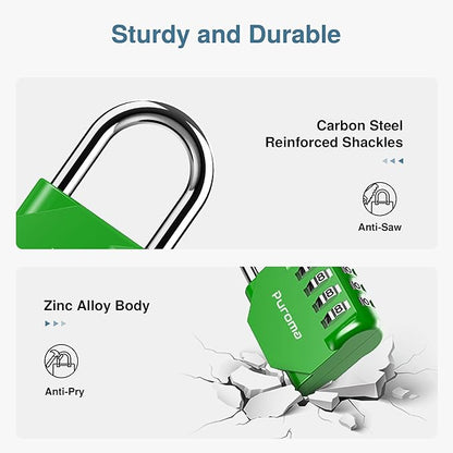 Puroma 1 Pack Combination Lock for Locker 4 Digit Outdoor Waterproof Padlock for School, Gym, Sports, Fence, Toolbox, Gate, Case, Outdoor, Hasp Storage, Cabinets (Green)