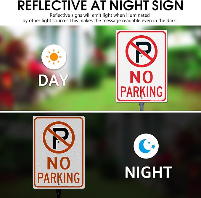 Faittoo Large No Parking Sign with 54" Metal Thick Stake, 2 Pack 14"x10" Rust Free Heavy Aluminum, Reflective, Fade Resistant, Easy to Mount, Outdoor Use