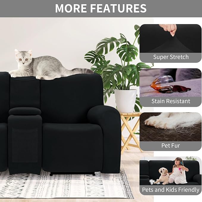 Easy-Going 100% Waterproof Recliner Cover Additional Seat Cover for Reclining Couch, Stretch Sofa Covers Washable Furniture Protector for Kids & Pets, 1 Seat, Black
